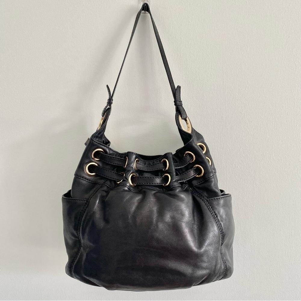 Michael Kors Black Soft Leather, Gold Hardware Shoulder Bag - Picture 4 of 14